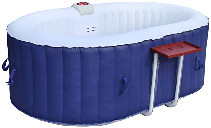 ALEKO HTIO2BLD Oval Inflatable Hot Tub Spa with Drink Tray and Cover, 2 Person Portable Hot Tub - 145 Gallon Dark Blue