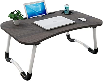 VASLON Laptop Desk, Laptop Bed Tray, Foldable Laptop Stand, Small Dormitory Table, Laptop Table for Bed , Laptop Bed Tray Table , Notebook Table with Tablet Slots and Cup Holder, Perfect for Watching Movie (Black)