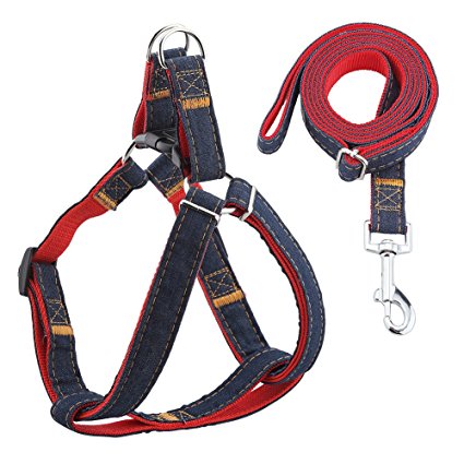 Dog Leash Harness,URPOWER Adjustable & No-Pull Leash Set & Heavy Duty Denim Dog Leash Collar for Small and Large Dog, Perfect for Daily Training Walking Running