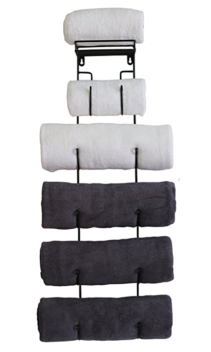 Soduku Wall Mount Metal Wine/Towel Rack with Top Shelf