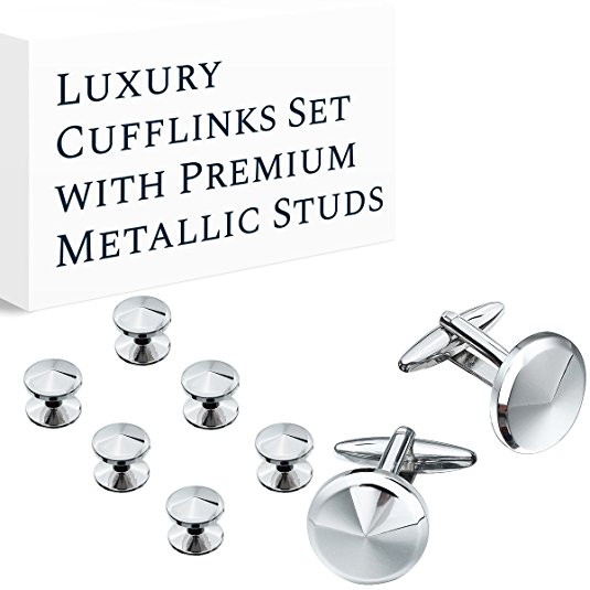 HAWSON Cufflink and Studs Tuxedo Set Rose Gold and Silver Color with Platinum Finish Two Cufflinks with Six Shirt Studs individually wrapped in Stylish Velvet Gift Bag