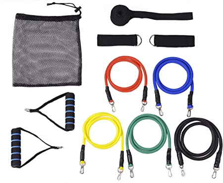 IMPORX 11 PCS Resistance Bands Set, 5 Workout Training Tubes Stackable up to 100 lbs, with 2 Handles, 2 Ankle Straps, 1 Door Anchor Attachment and 1 Carry Bag
