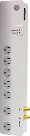 GE 14051 Surge, 7 Outlets, 2100J, 4' Cord, Cable, Safety Covers, White