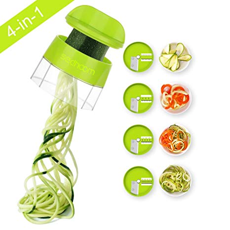 Handheld Spiralizer Vegetable Slicer, Sedhoom 4 in 1 Zucchini Spiraler, Zucchini Spaghetti Maker for Low Carb/Paleo/Gluten-Free Meals