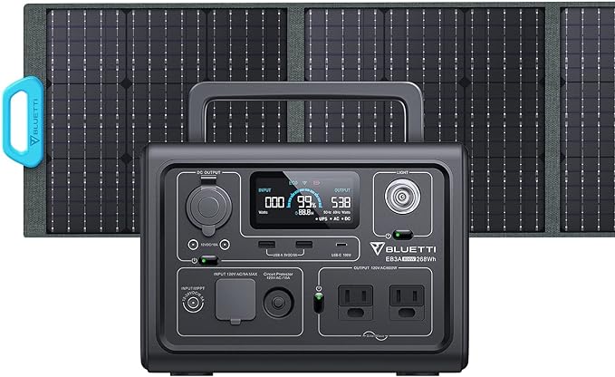 BLUETTI Solar Generator EB3A with PV200S Solar Panel Included, 268Wh Portable Power Station w/ 2 600W (1200W Surge) AC Outlets, LiFePO4 Battery Backup for Outdoor Camping, Travel, Emergency