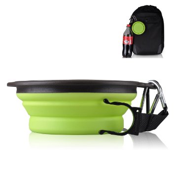 Travel Dog Bowl,Pet Collapsible Food Water Bowls,Traveling Camping Hiking Portable Feeder Dish-with Free Bonus Carabiner Belt Clip and Water Bottle Holder-High Quality Improved Version(Size:1.5 Cups) By Petutu®