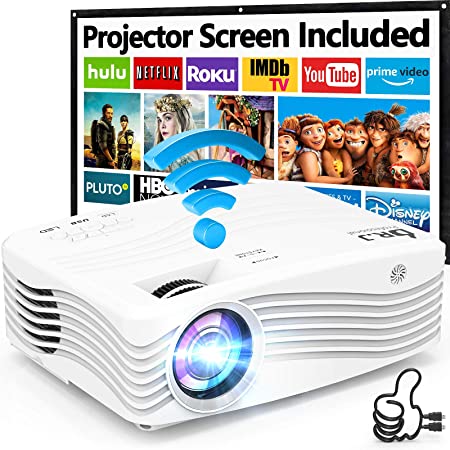 7500Lumens Upgraded Native 1080P Projector, Full HD WiFi Projector Synchronize Smartphone Screen, Compatible with TV Stick/HDMI/PS4/DVD Player/AV for Outdoor Movies [Packed with 120" Projector Screen]