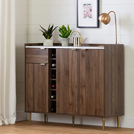 South Shore Furniture Hype Buffet with Storage-Natural Walnut and Faux Carrara Marble