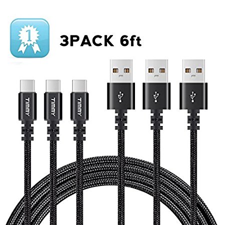 USB Type C Cable,TIMMY 3Pack 6FT USB C to USB A 2.0 Nylon Braided Charging Cable for Samsung Galaxy S8 Plus,LG G6 G5 V20,Nexus 5X 6P,MacBook,Google Pixel,and more (Black)
