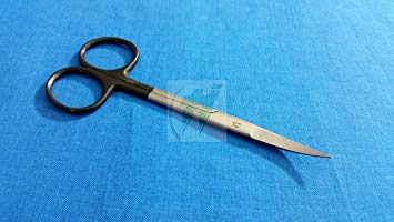 Premium High Quality Iris Supercut Micro Dissecting Scissors Curved 4.5" with One Serrated Blade ( HTI BRAND)