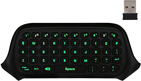 MoKo Xbox One Mini Green Backlight Keyboard, 2.4G Receiver Wireless Chatpad Message Game Keyboard Keypad, with Headset and Audio Jack, for Xbox One/S/Elite/Series X/Series S 2020 Controller, Black