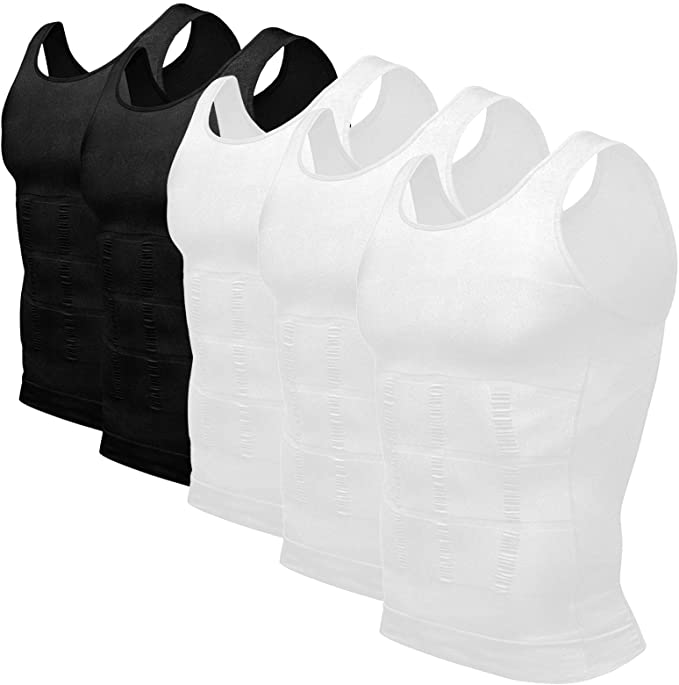 Odoland 5 Pack Men's Body Shaper Slimming Tummy Vest Thermal Compression Shirts Sleeveless Tank Top