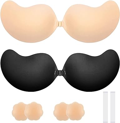 Makita 4 Pairs Adhesive Bra 2024 Upgrad Sticky Invisible Backless Strapless Push Up Bras for Womens Sticky Bra Nipple Bras