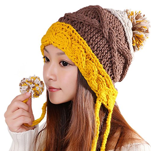 ALiberSoul Pom Pom Beanie Hat Ear Flap Winter Knit Hat