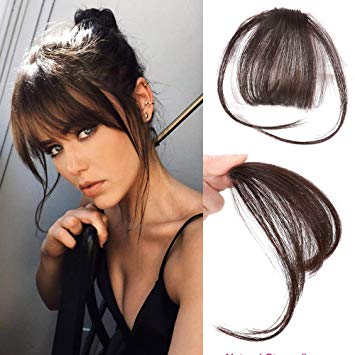 Reysaina Human Hair Bangs with Temples Dark Brown #4 Fringe Hair Clip-in Bangs Extension Bangs Clip