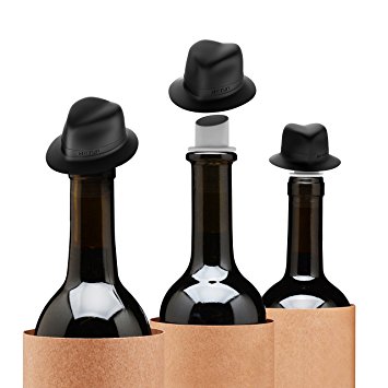 Fedora Fun Silicone Wine Stopper,Reusable Wine pourer,and Cute Bottle Stopper,Set of 4,Great Gift,by HITFUN (Black)