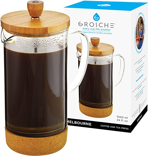 Melbourne French Press Coffee Maker with Bamboo lid and Cork Base, 1000 ml