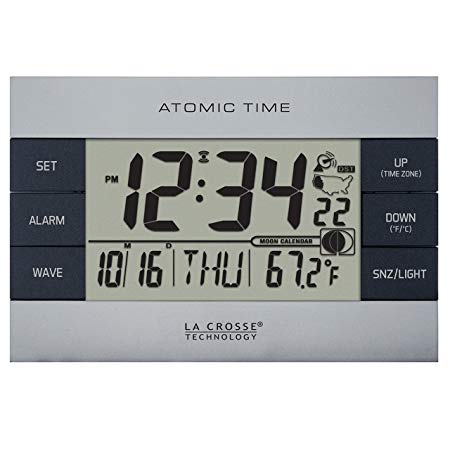 La Crosse Technology 617-1280 Atomic Digital Alarm Clock, Silver