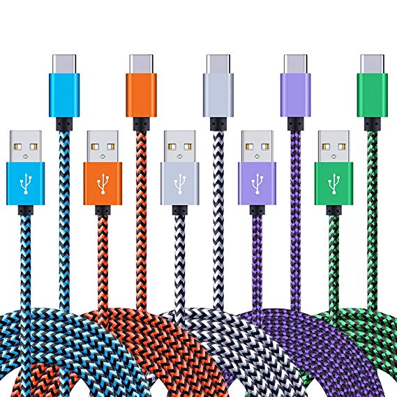 USB Type C Cable, FiveBox 5Pack 6FT Type C Charger Charging Cord Compatible LG Stylo 4, LG V35 V30S G7 ThinQ, LG V20 G5 G6 V30, Samsung Galaxy S9 S8 Plus Note 9 8, Google Pixel XL, Moto X4, ZTE Axon 7