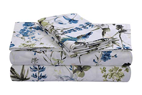 TRIBECA LIVING AMAL4PSSTWBL Extra Deep Pocket Sheet Set, Twin, Amalfi Blue/Multi