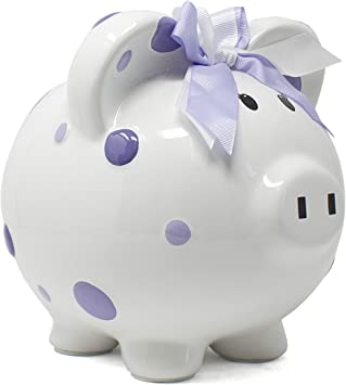Child to Cherish Ceramic Polka Dot Piggy Bank for Girls, Purple