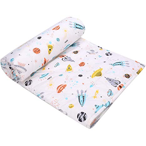 UOMNY Kids Toddler Blanket - Soft Cot Nursery Comforter Quilts for Boys and Girls 36"x48" Cotton 1 Pack kids'crib Blankets Nursery Blanket Weight (Spaceship Nap Blanket White)