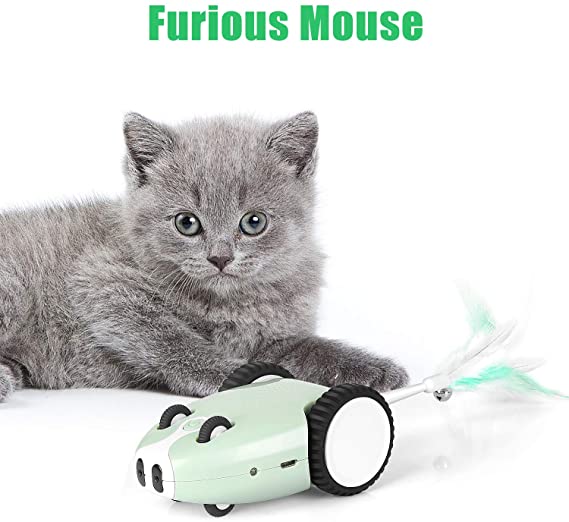 Bojafa Robotic Smart Cat Interactive Toys with 5 Feather for Indoor Cats and USB Rechargeable Automatic Irregular Cat Electronic Toy Mouse Shape for Cats Kitten Exercise Toys