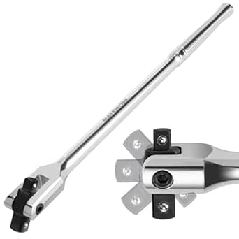 Dual Drive Breaker Bar, 16-inch Length, 3/8" & 1/2" Drive Breaker Bar with 360-degree Rotatable CR-MO Head and Spring-Loaded Detent Ball