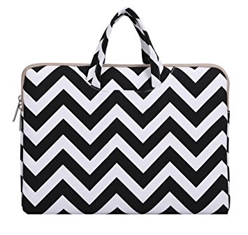 Mosiso Chevron Style Canvas Fabric Laptop Briefcase Handbag Case Cover for 15-15.6 Inch MacBook Pro, Notebook Computer, Black