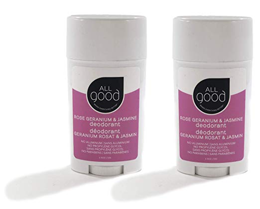 All Good Deodorant for Women, Men, Kids - Organic Ingredients & Essential Oils - Aluminum Free - Non GMO - Vegan - 2.5 oz Stick (Rose Geranium & Jasmine)(2-Pack)