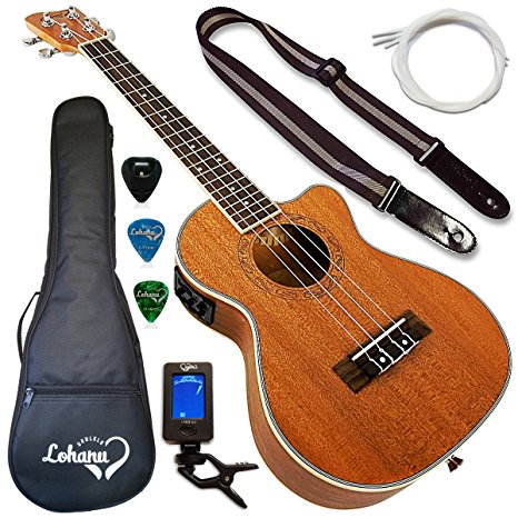 Lohanu Ukulele Cutaway Electric Tenor Size With 3 Band EQ With All Accessories Included!