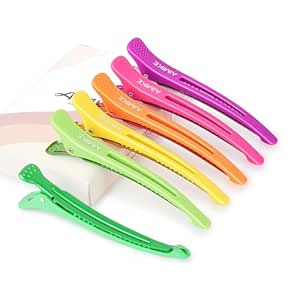 Neon Hair Clips, AIMIKE 6 Pcs Salon Hair Clips for Styling Sectioning, Duck Billed Hair Roller Clips, Professional Hair Styling Clips Sectioning, Hair Cutting Clips for Women, Hairdresser - 4.3” Long