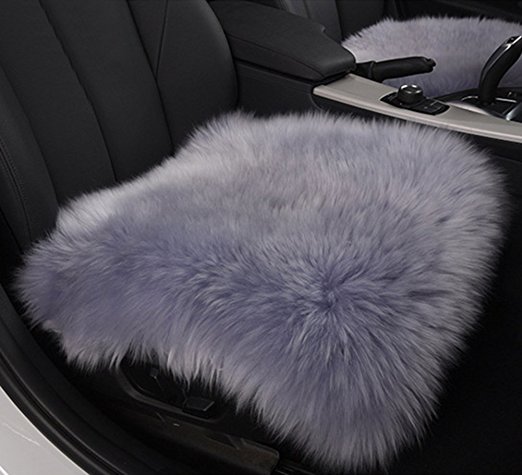 HAOCOO 18 Inch Luxurious Sheepskin Long Wool Car Seat Covers Chair Pad (Grey)