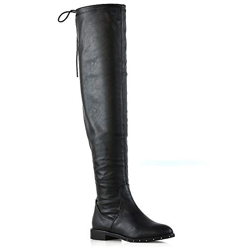ESSEX GLAM Womens Over The Knee Boots Studded Sole Flat Thigh High Boots