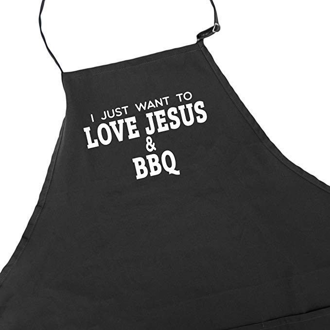 Funny Grilling Apron for Men Women With Pockets Barbeque Dad Grill Accessory Father's Day Gift Idea Love Jesus & BBQ