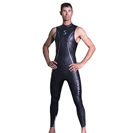 Triathlon Wetsuit - Men's Synergy Hybrid Sleeveless Smoothskin Neoprene for Open Water Swimming Ironman Approved