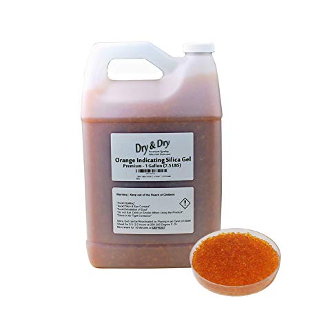 1 Gallon(7.5 LBS)"Dry & Dry" Premium Orange Indicating Silica Gel Desiccant Beads(Industry Standard 2-4 mm) - Reusable