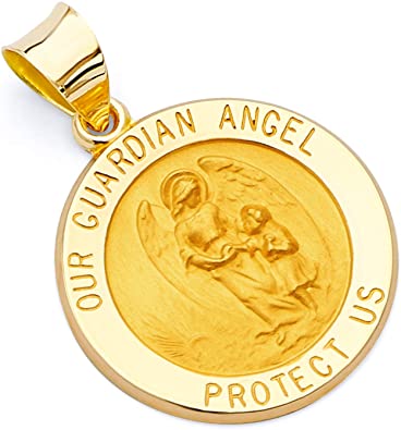 14k REAL Yellow Gold Religious Our Guardian Angel Charm Pendant