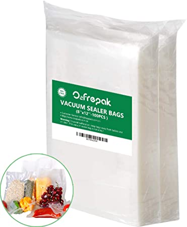 Premium!! O2frepak 100 Quart Size 8" x 12" Food Saver Vaccume Sealer Freezer Storage Bags for Food Saver BPA Free and Sous Vide Commercial Grade Seal a Meal Vacuum Safe Seal Pre-Cut Bag