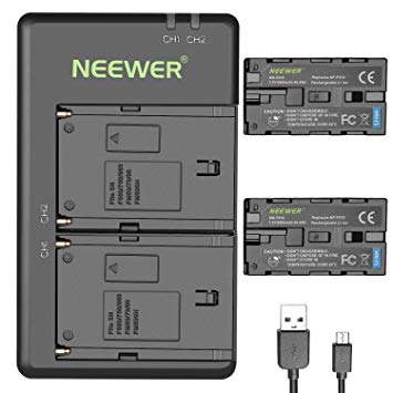 Neewer 2-Pack 6600mAh Li-ion Replacement Battery with USB Charger for Sony NP-F550 570 750 770 970 960 975,Sony Handycams,NW CN160 CN-216 LED Light,NW 759 74K 760 Feelworld,759 74K 760 Field Monitor