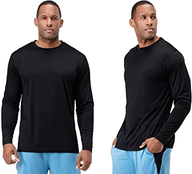 DEVOPS Men's 2 Pack UPF 50  Sun Protection Long Sleeve Dri Fit Fishing Hiking Running Workout T-Shirts