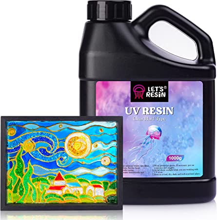 LET'S RESIN UV Resin, Upgraded 1,000g Crystal Clear UV Resin Hard, Low Odor Ultraviolet Epoxy Resin, UV Light Cure Solar Sunlight Activated Glue for Jewelry, Craft Decoration