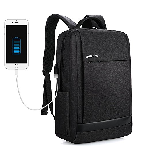 College Backpack Anpress Business Slim Laptop Backpack with USB Charging Port Unisex Water Resistant Rucksack Computer Backpack Lightweight Travel Bag Fit 12-15.6 Inch Laptops & Tablets