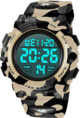 Kids Watch,Boys Watch for 6-15 Year Old Boys,Digital Sport Outdoor Multifunctional Chronograph LED 50 M Waterproof Alarm Calendar Analog Watch for Children with Silicone Band