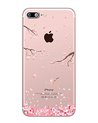 iPhone 7 Plus Case,iPhone 8 Plus Case Hepix Cherry Blossom Floral Print Case Soft TPU Protective Transparent Back Cover [5.5 inch]