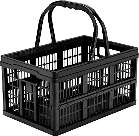 CleverMade CleverCrates Collapsible Storage Bin/Container: 16 Liter Shopping Basket/Grocery Tote, Black