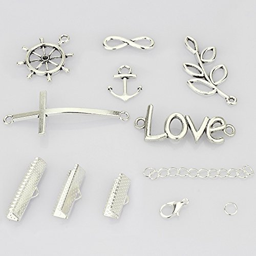 LolliBeads Vintage Antiqued Silver Tone Bracelet Assort Friendship Bracelet Connector and Charms - 280 Pcs