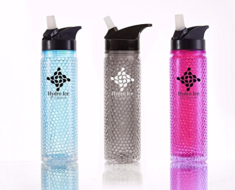 Hydro Ice, Freezing Water Sports Bottle, 500ml. ** Sale Price ** BPA Free Plastic, Ice Cold Drinks That Stay Cold For Hours, In Frozen Insulation. Straw Function Easy Sip. Non Spill. Perfect For The Summer. Highest Quality No.1 Seller