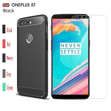 OnePlus 5T case,with OnePlus 5T screen protector. MYLB (2 in 1)[Scratch Resistant Anti-fall] fashion Soft TPU Shockproof Case with OnePlus 5T glass screen protector (Black)