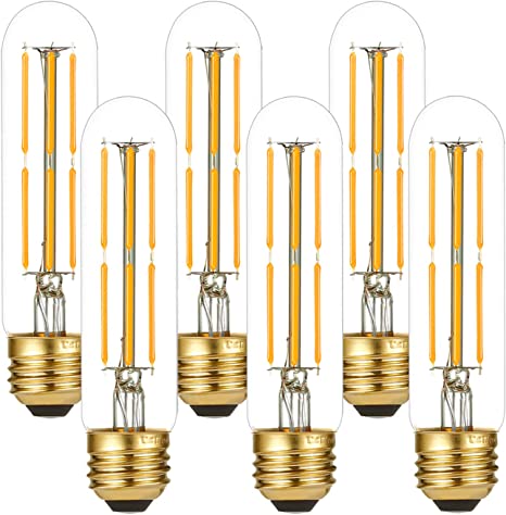 LiteHistory Dimmable E26 Edison Bulb 6W Equal 60 watt Light Bulb AC120V Warm White 2700K Edison Light Bulbs 60 Watt 600LM Tubular T10 led Bulb for Rustic Pendant,Chandeliers,Wall scones,Vanity 6Pack